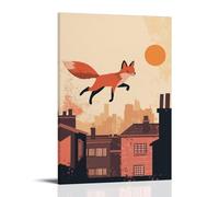 LXPPLSYY A Fox Running Across Rooftops at Sunset, Flat Peach Background Wall Art Mural Modern Decoration Hanging Art Poster 12x18inch(30x45cm)