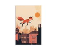 LXPPLSYY A Fox Running Across Rooftops at Sunset, Flat Peach Background Wall Art Mural Modern Decoration Hanging Art Poster 08x12inch(20x30cm)