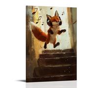 LXPPLSYY A Fox Wearing Headphones Ollies over A Set of Stairs, Music Notes Trailing in The Air. Wall Art Mural Modern Decoration Hanging Art Poster 12x18inch(30x45cm)