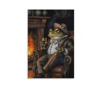 LXPPLSYY A Frog Scholar Inspecting A Globe While Sipping Cognac Beside Roaring Fireplace Flames Wall Art Mural Modern Decoration Hanging Art Poster 12x18inch(30x45cm)