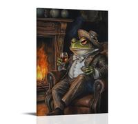 LXPPLSYY A Frog Scholar Inspecting A Globe While Sipping Cognac Beside Roaring Fireplace Flames Wall Art Mural Modern Decoration Hanging Art Poster 12x18inch(30x45cm)