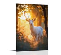 LXPPLSYY A Glowing White Stag Emerging from Golden Mist in A Silent Enchanted Forest at Sunrise Wall Art Mural Modern Decoration Hanging Art Poster 16x24inch(40x60cm)
