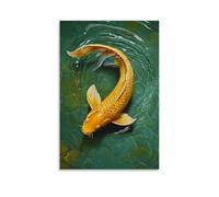 LXPPLSYY A Golden Koi Circling in still Water, Its Scales Brushed with Rich Oil Glimmers over A Jade Green Sea. Wall Art Mural Modern Decoration Hanging Art Poster 20x30inch(50x75cm)
