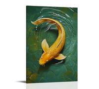 LXPPLSYY A Golden Koi Circling in still Water, Its Scales Brushed with Rich Oil Glimmers over A Jade Green Sea. Wall Art Mural Modern Decoration Hanging Art Poster 12x18inch(30x45cm)