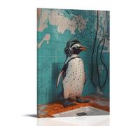 LXPPLSYY A Graffiti-style Penguin Standing in A Shower Stall with Headphones Wall Art Mural Modern Decoration Hanging Art Poster 20x30inch(50x75cm)