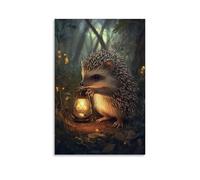 LXPPLSYY A Hedgehog Holding A Lantern in A Storybook-style Forest, Straight Out of A 1900s Fairytale Wall Art Mural Modern Decoration Hanging Art Poster 16x24inch(40x60cm)