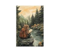 LXPPLSYY A Hedgehog Traveler Sketching Distant Trees in A Journal by The Stream Wall Art Mural Modern Decoration Hanging Art Poster 20x30inch(50x75cm)