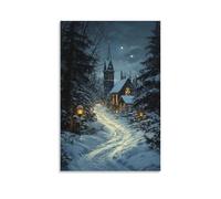 LXPPLSYY A Lantern Procession Curves through A Snowy Forest Toward The Steeple Lit with Advent Light. Wall Art Mural Modern Decoration Hanging Art Poster 08x12inch(20x30cm)
