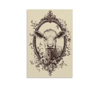 LXPPLSYY A Line-art Cow in A Baroque-styled Mirror Surrounded by Vines Wall Art Mural Modern Decoration Hanging Art Poster 24x36inch(60x90cm)