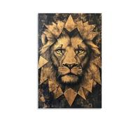 LXPPLSYY A Lion Face Constructed from Interlocking Golden Triangles on A Charcoal Canvas Wall Art Mural Modern Decoration Hanging Art Poster 16x24inch(40x60cm)