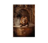 LXPPLSYY A Lion in A Gold Tub with Tribal Murals And Steam Rising Like A Royal Spa Wall Art Mural Modern Decoration Hanging Art Poster 20x30inch(50x75cm)