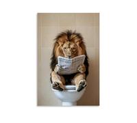 LXPPLSYY A Lion Sitting on A Toilet Reading The Morning Newspaper, Minimalist Beige Background Wall Art Mural Modern Decoration Hanging Art Poster 24x36inch(60x90cm)