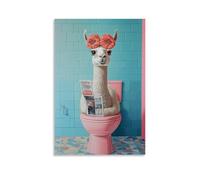 LXPPLSYY A Llama with Curlers And A Tabloid Sits Dramatically on A Pastel Toilet. Wall Art Mural Modern Decoration Hanging Art Poster 20x30inch(50x75cm)