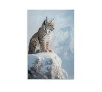 LXPPLSYY A Lynx Watching The Silent World from A Snowy Ledge, Fur Textured Against A Pale Glacier Blue Canvas. Wall Art Mural Modern Decoration Hanging Art Poster 16x24inch(40x60cm)