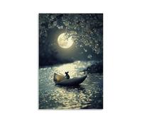 LXPPLSYY A Mouse Rowing A Walnut Shell Boat on A Shimmering Silver River with Moonlight Overhead Wall Art Mural Modern Decoration Hanging Art Poster 24x36inch(60x90cm)