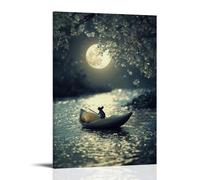 LXPPLSYY A Mouse Rowing A Walnut Shell Boat on A Shimmering Silver River with Moonlight Overhead Wall Art Mural Modern Decoration Hanging Art Poster 16x24inch(40x60cm)