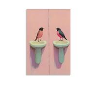 LXPPLSYY A Pair of Birds Chatting Across Two Toilet Stalls, Clean Pastel Backdrop Wall Art Mural Modern Decoration Hanging Art Poster 20x30inch(50x75cm)
