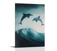 LXPPLSYY A Pair of Dolphins Dancing Above Invisible Waves, Strokes of Motion Breaking A still Aqua Horizon. Wall Art Mural Modern Decoration Hanging Art Poster 24x36inch(60x90cm)