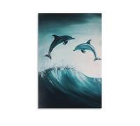 LXPPLSYY A Pair of Dolphins Dancing Above Invisible Waves, Strokes of Motion Breaking A still Aqua Horizon. Wall Art Mural Modern Decoration Hanging Art Poster 20x30inch(50x75cm)