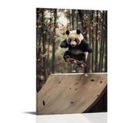 LXPPLSYY A Panda Practices Tricks in A Bamboo Forest Skatepark, Leaves Floating in The Air. Wall Art Mural Modern Decoration Hanging Art Poster 24x36inch(60x90cm)