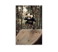 LXPPLSYY A Panda Practices Tricks in A Bamboo Forest Skatepark, Leaves Floating in The Air. Wall Art Mural Modern Decoration Hanging Art Poster 08x12inch(20x30cm)