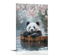 LXPPLSYY A Panda Relaxing in A Wooden Hot Spring Bath Under Cherry Blossoms with Bamboo Steam Rising Wall Art Mural Modern Decoration Hanging Art Poster 08x12inch(20x30cm)