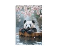 LXPPLSYY A Panda Relaxing in A Wooden Hot Spring Bath Under Cherry Blossoms with Bamboo Steam Rising Wall Art Mural Modern Decoration Hanging Art Poster 08x12inch(20x30cm)