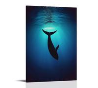 LXPPLSYY A Peaceful Whale Floating Beneath Calm Waters, Silhouetted Gently on A Deep Sea Blue Background. Wall Art Mural Modern Decoration Hanging Art Poster 08x12inch(20x30cm)
