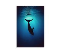 LXPPLSYY A Peaceful Whale Floating Beneath Calm Waters, Silhouetted Gently on A Deep Sea Blue Background. Wall Art Mural Modern Decoration Hanging Art Poster 24x36inch(60x90cm)