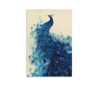 LXPPLSYY A Peacock Tail Fanned Out in Radiant Blues over Soft Cream Wall Art Mural Modern Decoration Hanging Art Poster 16x24inch(40x60cm)