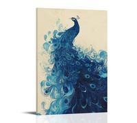 LXPPLSYY A Peacock Tail Fanned Out in Radiant Blues over Soft Cream Wall Art Mural Modern Decoration Hanging Art Poster 08x12inch(20x30cm)