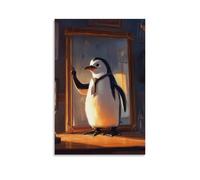 LXPPLSYY A Penguin Adjusting A Tie in The Mirror before Going Out Wall Art Mural Modern Decoration Hanging Art Poster 24x36inch(60x90cm)