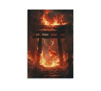 LXPPLSYY A Phantom Deer Appearing in Flame Above An Abandoned Shrine Gate Wall Art Mural Modern Decoration Hanging Art Poster 16x24inch(40x60cm)