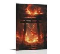 LXPPLSYY A Phantom Deer Appearing in Flame Above An Abandoned Shrine Gate Wall Art Mural Modern Decoration Hanging Art Poster 16x24inch(40x60cm)