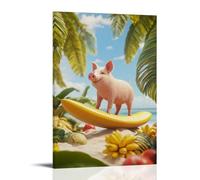 LXPPLSYY A Pig Balances on A Surfboard Shaped Like A Banana, Tropical Fruit Trees in The Distance. Wall Art Mural Modern Decoration Hanging Art Poster 20x30inch(50x75cm)