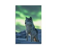 LXPPLSYY A Proud Wolf Standing Beneath Northern Light, The Scene Tinted in Icy Oils Against A Soft Silver Sky. Wall Art Mural Modern Decoration Hanging Art Poster 24x36inch(60x90cm)