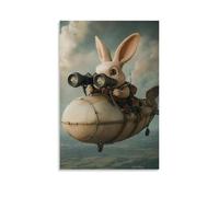 LXPPLSYY A Rabbit in A Blimp Surveys The Countryside, Binoculars in Paw, Ears Perked Up. Wall Art Mural Modern Decoration Hanging Art Poster 16x24inch(40x60cm)