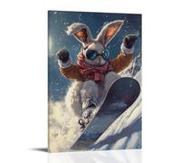 LXPPLSYY A Rabbit in Earmuffs Does A 360 on A Snowboard, Ears Trailing behind Like Twin Scarves. Wall Art Mural Modern Decoration Hanging Art Poster 16x24inch(40x60cm)
