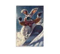 LXPPLSYY A Rabbit in Earmuffs Does A 360 on A Snowboard, Ears Trailing behind Like Twin Scarves. Wall Art Mural Modern Decoration Hanging Art Poster 20x30inch(50x75cm)