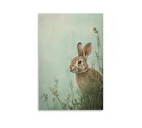 LXPPLSYY A Rabbit Peeking from Tall Grass, One Ear Bent over A Soft Mint-green Canvas Brushed with Spring. Wall Art Mural Modern Decoration Hanging Art Poster 08x12inch(20x30cm)