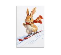 LXPPLSYY A Rabbit Skiing Downhill with Scarf Flying, Solid White Background Wall Art Mural Modern Decoration Hanging Art Poster 08x12inch(20x30cm)