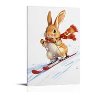 LXPPLSYY A Rabbit Skiing Downhill with Scarf Flying, Solid White Background Wall Art Mural Modern Decoration Hanging Art Poster 16x24inch(40x60cm)