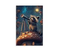 LXPPLSYY A Raccoon Astronomer Adjusting A Telescope on A Mushroom Rooftop at Midnight Wall Art Mural Modern Decoration Hanging Art Poster 16x24inch(40x60cm)
