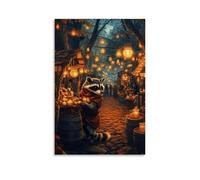 LXPPLSYY A Raccoon Candle Seller in A Forest Market, Scents Swirling through The Breeze Wall Art Mural Modern Decoration Hanging Art Poster 16x24inch(40x60cm)
