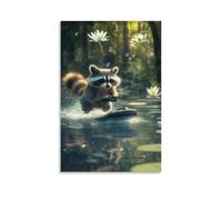 LXPPLSYY A Raccoon Jets Across A Swamp on A Hoverboard, Water Lilies Flying Past. Wall Art Mural Modern Decoration Hanging Art Poster 08x12inch(20x30cm)