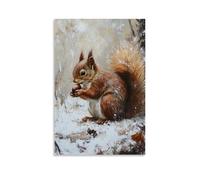 LXPPLSYY A Red Squirrel Nibbling An Acorn, Its Bushy Tail Curling over A Chalk-white Oil Base. Wall Art Mural Modern Decoration Hanging Art Poster 08x12inch(20x30cm)