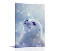 LXPPLSYY A Seal Pup Blinking Under Snowfall, Soft White Flakes Dissolving Into A Pastel Periwinkle Background. Wall Art Mural Modern Decoration Hanging Art Poster 24x36inch(60x90cm)