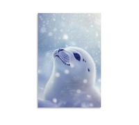 LXPPLSYY A Seal Pup Blinking Under Snowfall, Soft White Flakes Dissolving Into A Pastel Periwinkle Background. Wall Art Mural Modern Decoration Hanging Art Poster 12x18inch(30x45cm)