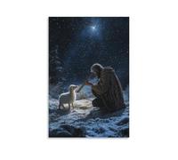 LXPPLSYY A Shepherd Kneels on Frosted Ground, Offering A Simple Wooden Flute to The Newborn King. Wall Art Mural Modern Decoration Hanging Art Poster 16x24inch(40x60cm)