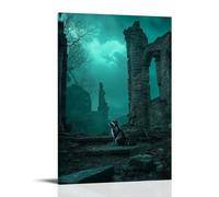 LXPPLSYY A Silent Raccoon Exploring Forgotten Ruins Under A Ghostly Teal Sky Heavy with Invisible Memories. Wall Art Mural Modern Decoration Hanging Art Poster 20x30inch(50x75cm)